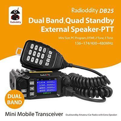 Radioddity DB25 Pro Dual Band Quad-standby Mini Mobile Car Truck Radio VHF UHF 4 Color Display 25W Vehicle Transceiver with Cabl