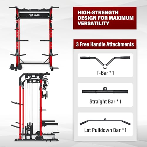 MAJOR FITNESS F22 Multi-Functional Power Rack—1600lbs Capacity All-in-One Squat Rack with Dual Pulley System for Home Gym Strength Training