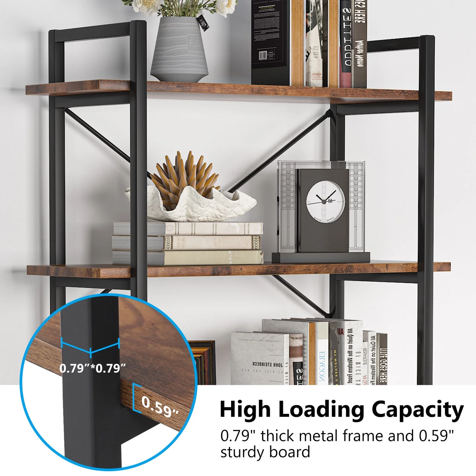 Tribesigns 5 Tier Shelf Unit for Living Room Office 62.99"H Rustic Brown Bookcase