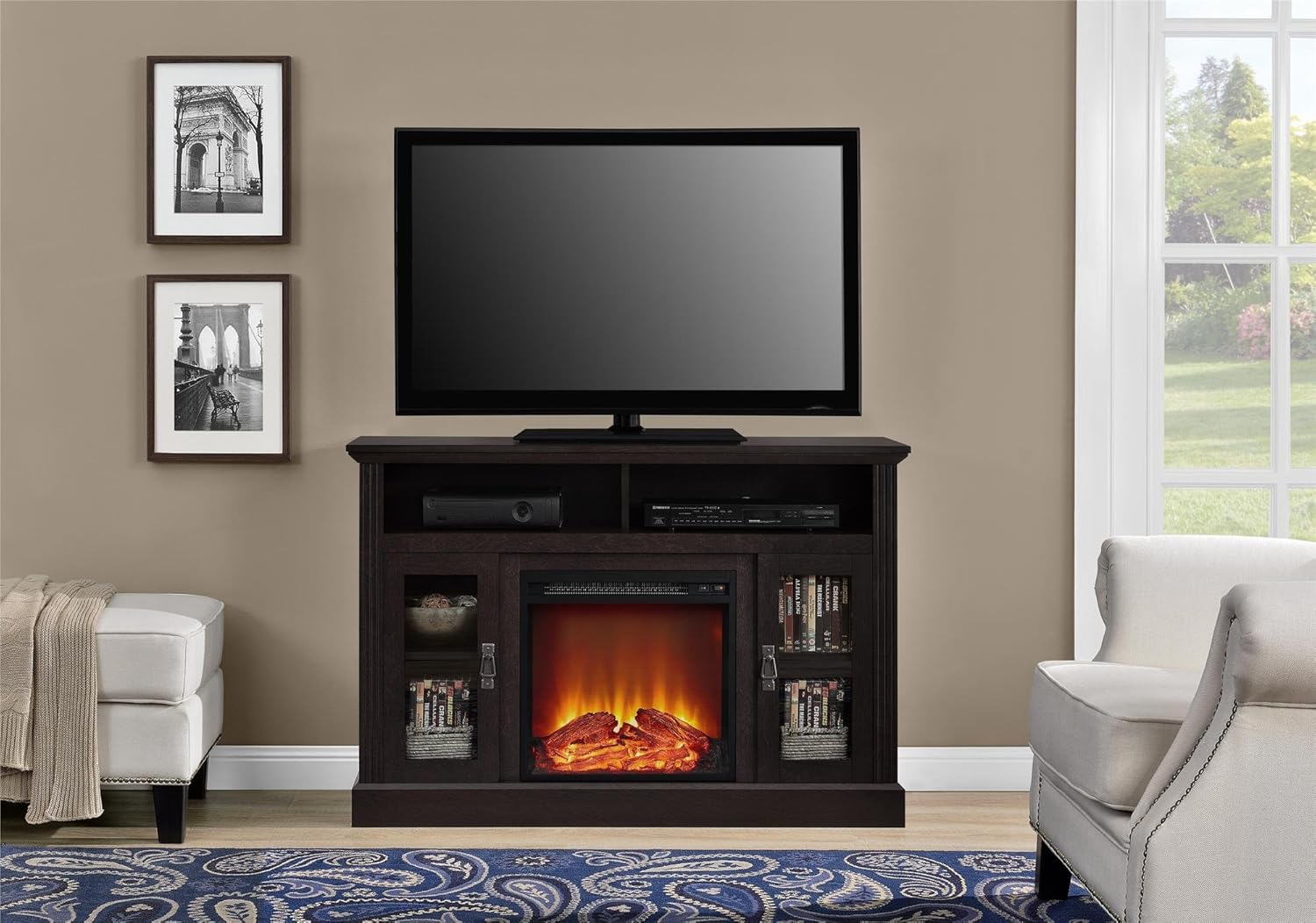 Ameriwood Home Chicago Electric Fireplace TV Console for TVs up to a 50, Espresso,1764096PCOM