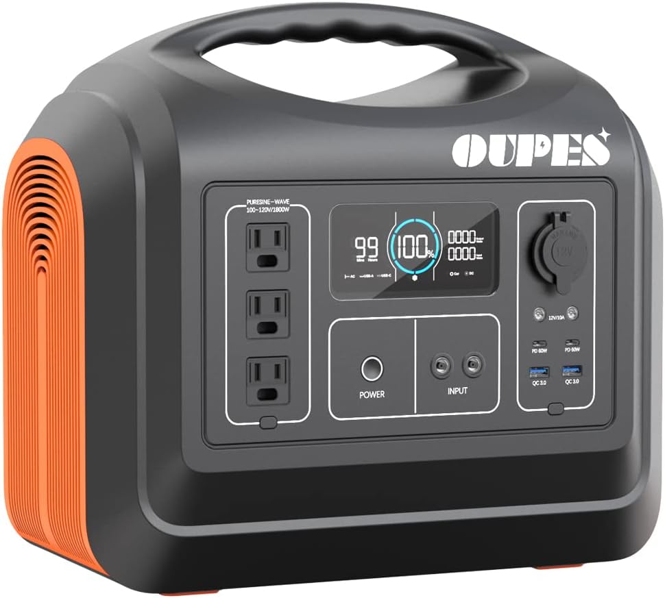 OUPES Solar Generator 1800W/1488Wh w/ 2 X 100W Foldable Solar Panel, Portable Power Station (Peak 4000W) 10 AC Outputs, LiFePO4 Battery w/ 3x 110V AC Outlets for Outdoors Adventure Travel Camping RV Emergency