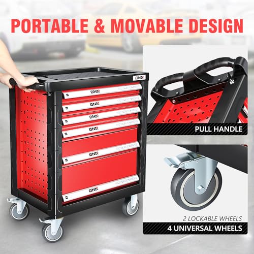 DNA MOTORING 7-Drawer Rolling Tool Cabinet Chest with Keyed Locking System Non-Slip Mat, for Garage Warehouse Workshop, Green, TOOLS-00399