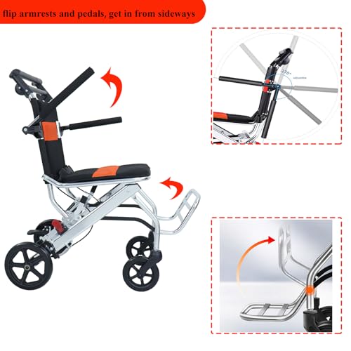 Portable Folding Wheelchair, Travel Wheelchair with handbrake, Ultra-Light Wheelchair for The Elderly and Children (with Bag) …