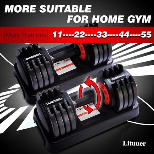 25/55 Lbs Pair Adjustable Black Grip Handle Dumbbell Set, Fast Adjust Dumbbell Weight for Exercises Pair Dumbbells for Men and Women in Home Gym Workout Equipment, Dumbbell with Tray Suitable for Full Body