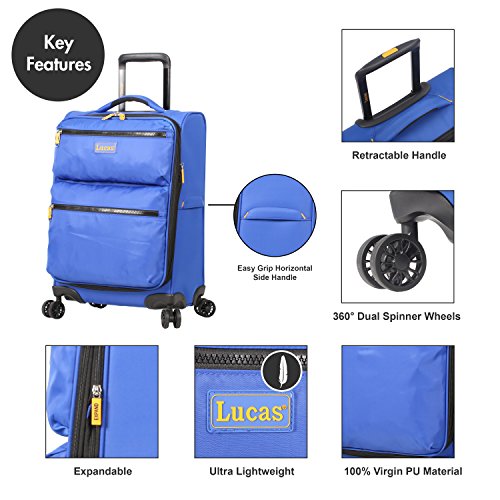 Lucas Ultra Lightweight Carry On - Expandable Softside 20 Inch Luggage - Small Rolling Bag Fits Most Airline Compartments - Durable 8-Spinner Wheels Suitcase (Royal Blue)