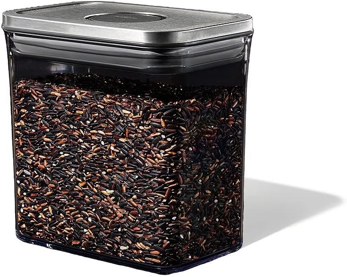 OXO Brew Conical Burr Coffee Grinder, Silver & Steel POP Container Short Rectangle- 1.7 Qt for Brown Sugar, Dried Beans and More,Grey