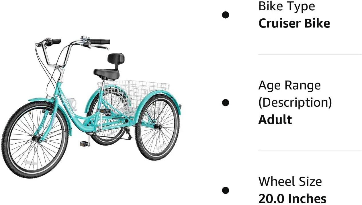 FICISOG 26 Adult Tricycle, 3 Wheel 7 Speed Bikes,450lbs Capacity Cruise Trike with Shopping Basket