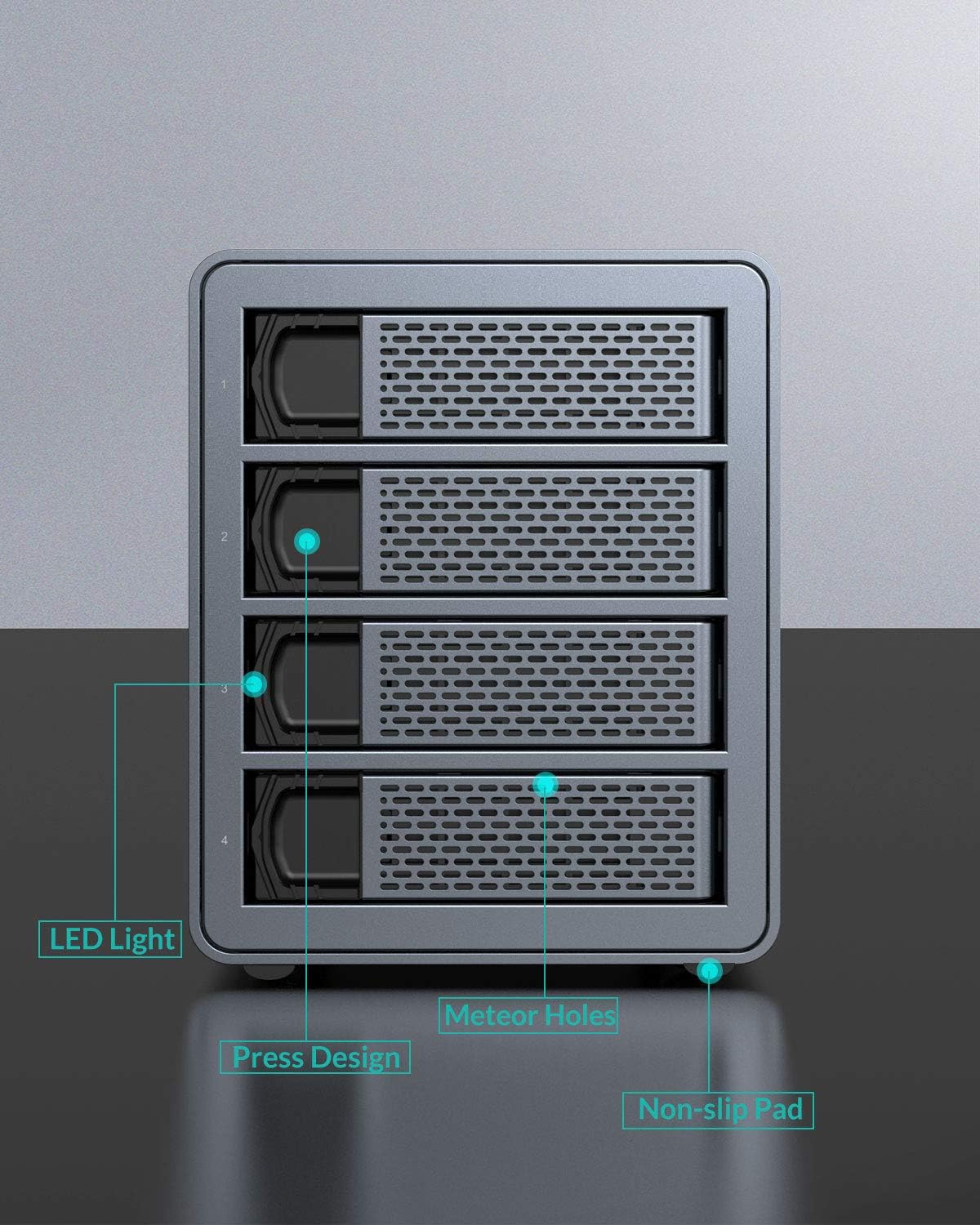 4 Bay Hard Drive Enclosure,Yottamaster Aluminum Alloy 2.5/3.5 USB3.0 to SATA3.0 External HDD SSD Storage Enclosure,Support 4 x 18 TB Capacity,Ideal for Enterprise-Class Storage Solution[FS4U3]