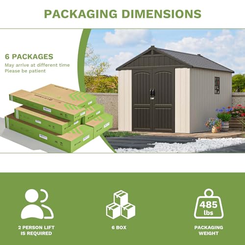 Patiowell 8 x 12 FT Plastic Outdoor Storage Shed with Floor, Resin Shed with Window and Lockable Door for Garden, Backyard, Tool Storage Use, Easy to Install in Beige (Kick-it Shed)