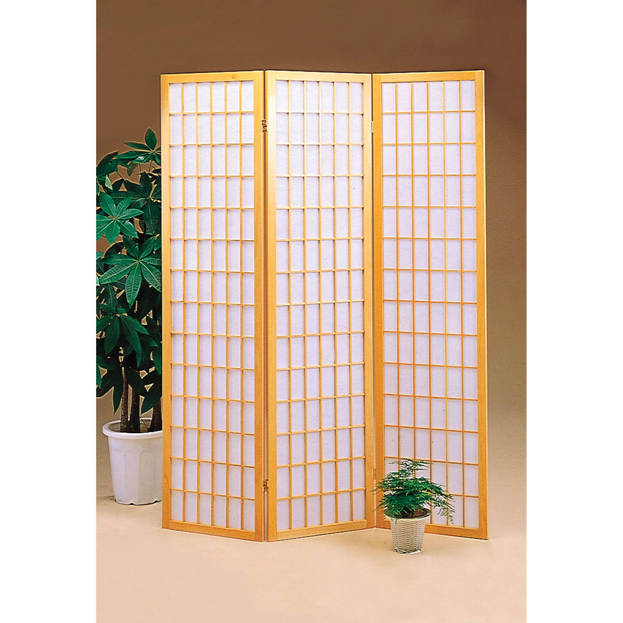 Shoji 3 Panel Room Divider Folding Screen, Natural
