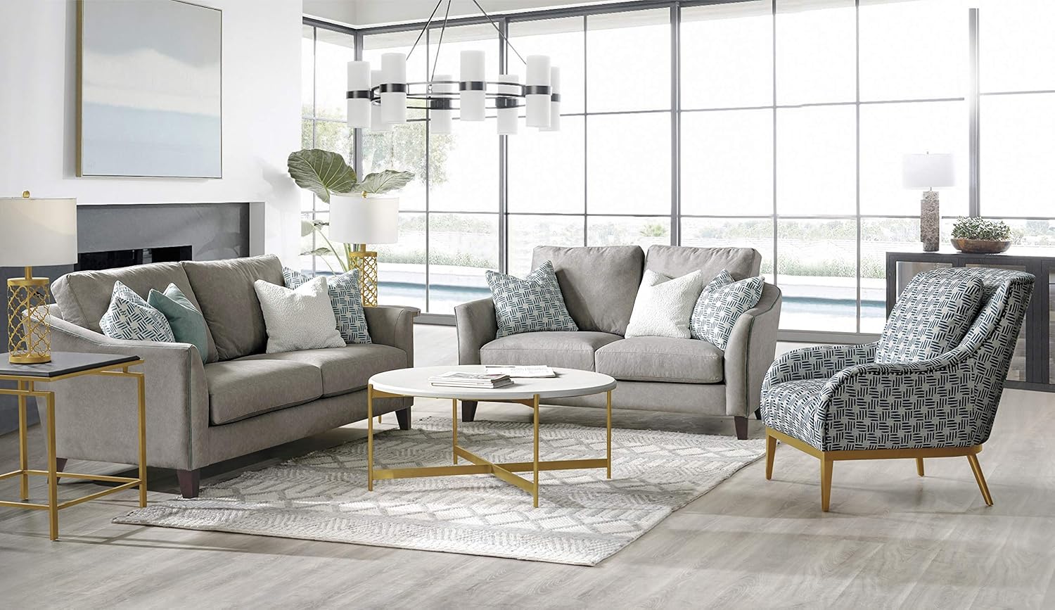 Acanva Luxury Mid-Century Leathaire Curved Arm Living Room Sofa, 84”W Couch, Grey