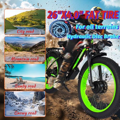 2000W Electric Bike Adults with 48V 20AH Battery, 26x4.0 Fat Tire Mountain E Bike, 31-35MPH All Terrain Electric Bicycle Dual Motor Electric Bike for Adults 21-Speed Dual Hydraulic Disc Brake
