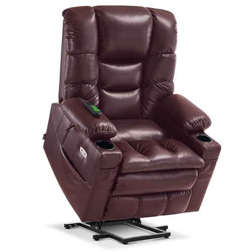 MCombo Large Triple Motor Power Lift Recliner Chair with Massage and Dual Heating, Adjustable Headrest for Tall Elderly People, Faux Leather 7634 (Dark Brown, Large)