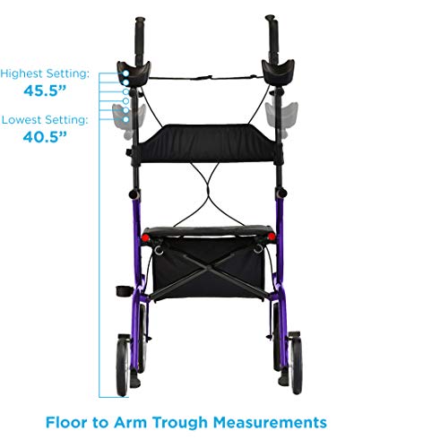 NOVA Phoenix Rise UP Rollator, Upright Walker with Padded & Contoured Forearm Platform, Stand Up Walker with 10” Front Wheels, Foldable and Lightweight at 20 lbs. Color: Blue