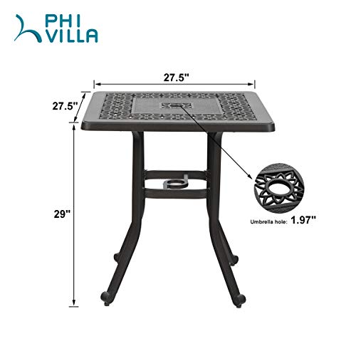 PHI VILLA Cast Aluminum Rectangular Patio Dining Tables for 6 Person, 64" x 37" Engraved Cast-Top Aluminum Table with 2.3" Umbrella Hole, Lawn Garden Tables for All Weather