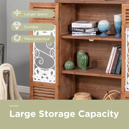Sophia & William Accent Cabinet with 2 Doors, Distressed Storage Cabinet with Carved Pattern for Kitchen Entryway Living Room