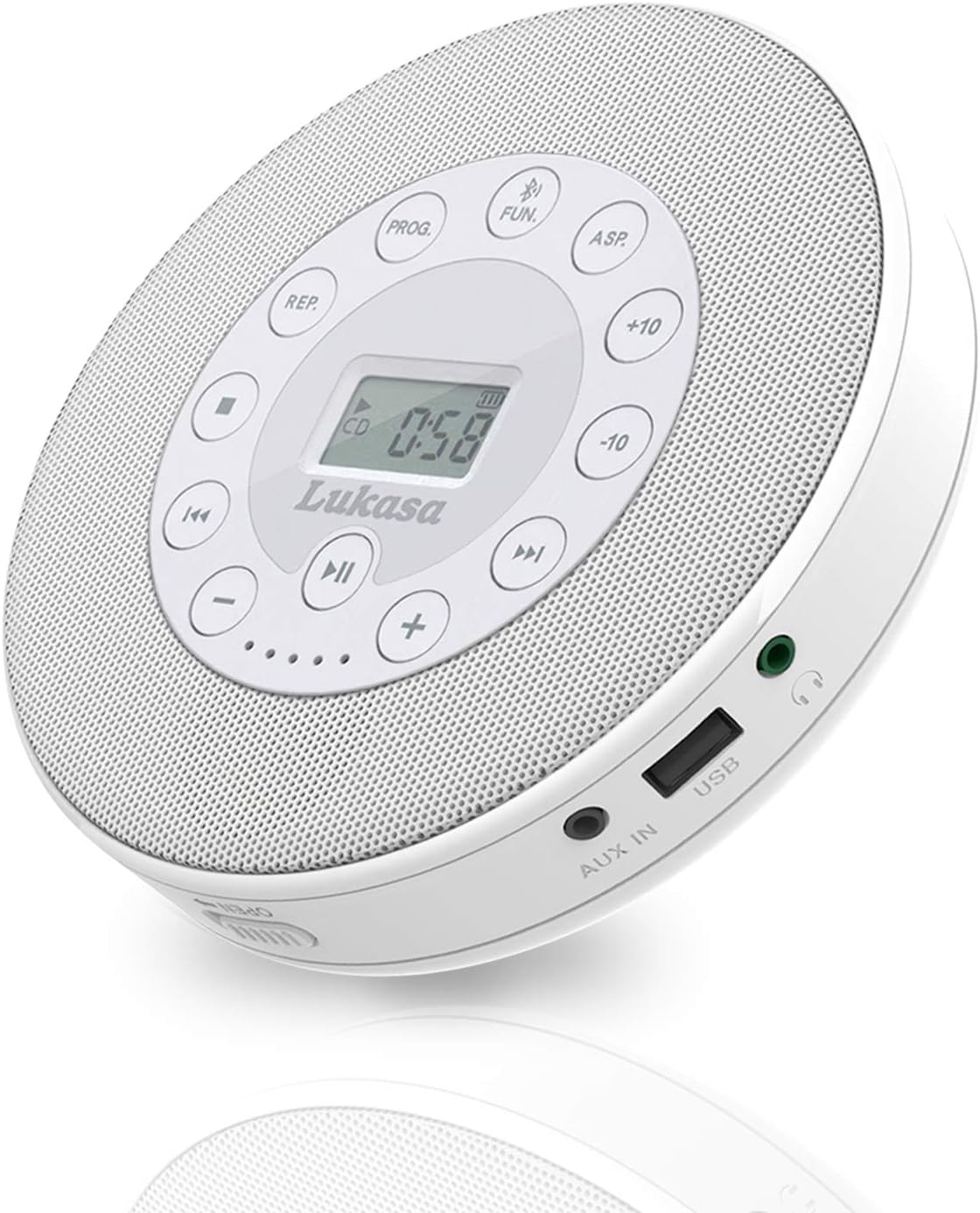 Lukasa Portable Bluetooth CD Player Built-in Speaker Stereo, Personal Walkman MP3 Players Rechargeable Compact Car Disc CD Music Player USB Play Anti-Shock Protection (White)