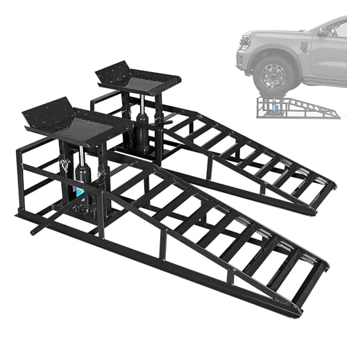 2 Pack Hydraulic Car Ramps, 11050LBS 5T Car Ramp High Lift 9"-14.2", Heavy Duty Steel Car Lift Ramp, Automotive Truck Service Ramps for Oil Changes Support Jack for Maintenance, Black