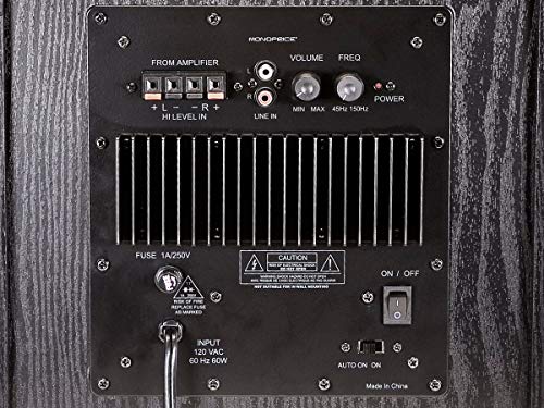 Monoprice 60-Watt Powered Subwoofer - 8 Inch With Auto-On Function, For Studio And Home Theater Black
