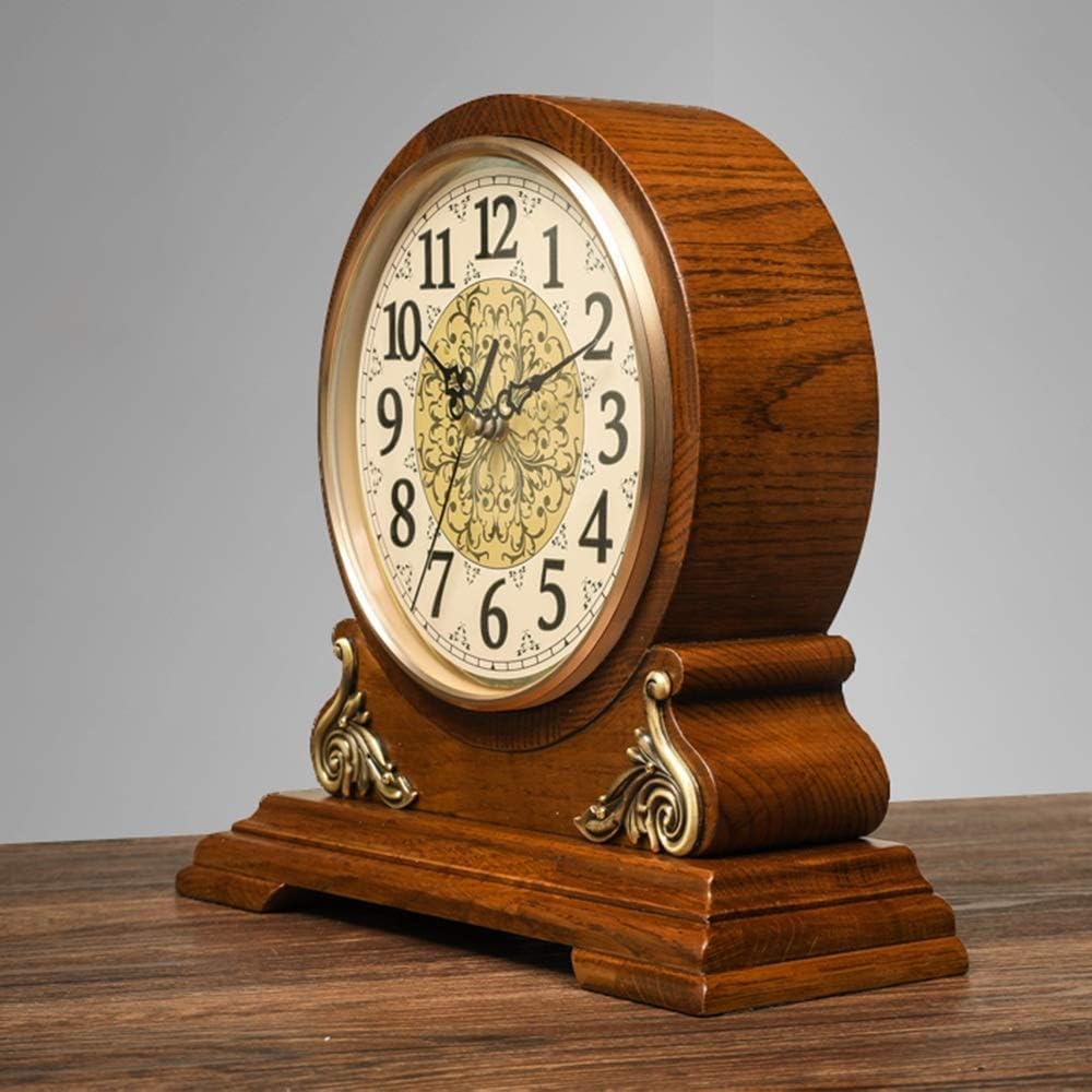 Antique Mantel Clock,Old Fashioned Retro Vintage Table Clock Mute Red Oak Framed Fireplace Clock, Desktop Clock Desktop Ornaments Home Bedroom Table Clock, HD Glass Table Clock Easy to Read.