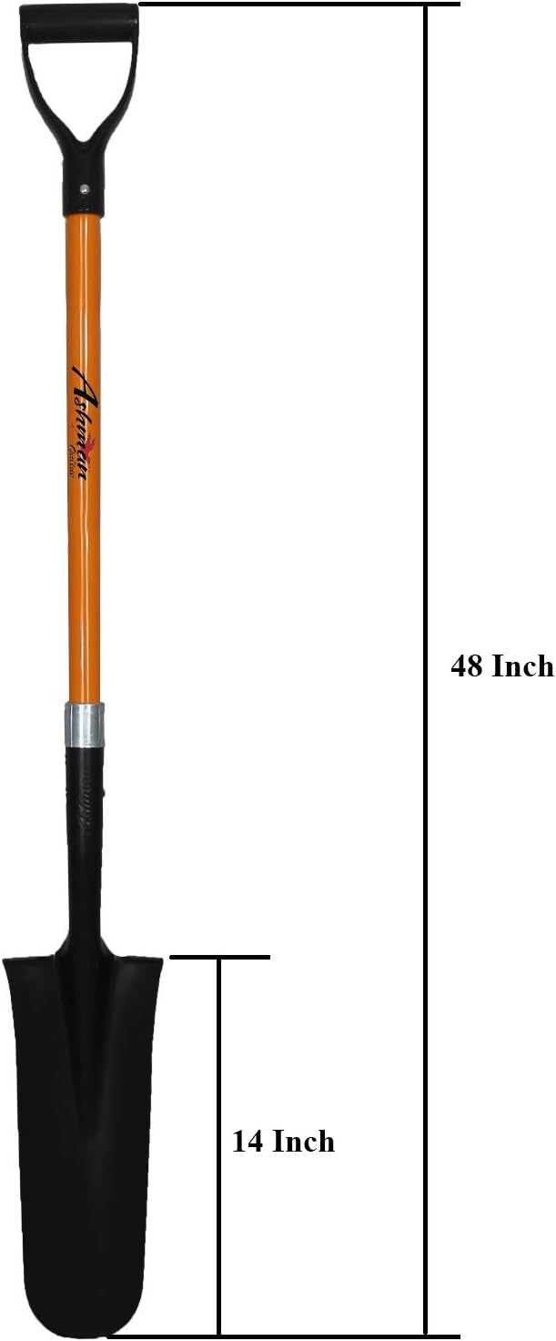 Ashman Drain Spade - 48 Inches Long Handle Spade with D Handle Grip with a Durable Handle and a Thick Metal 16 Inch Blade - Multipurpose Premium Quality Orange Shovel with Strong Build (2 Pack) Pack of 2