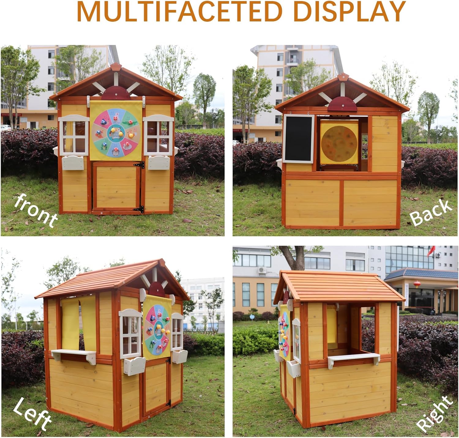 Wooden Playhouse for Kids, Outdoor Children Play House Garden Play House with Working Door and Windows for Children 3-10 Years Old