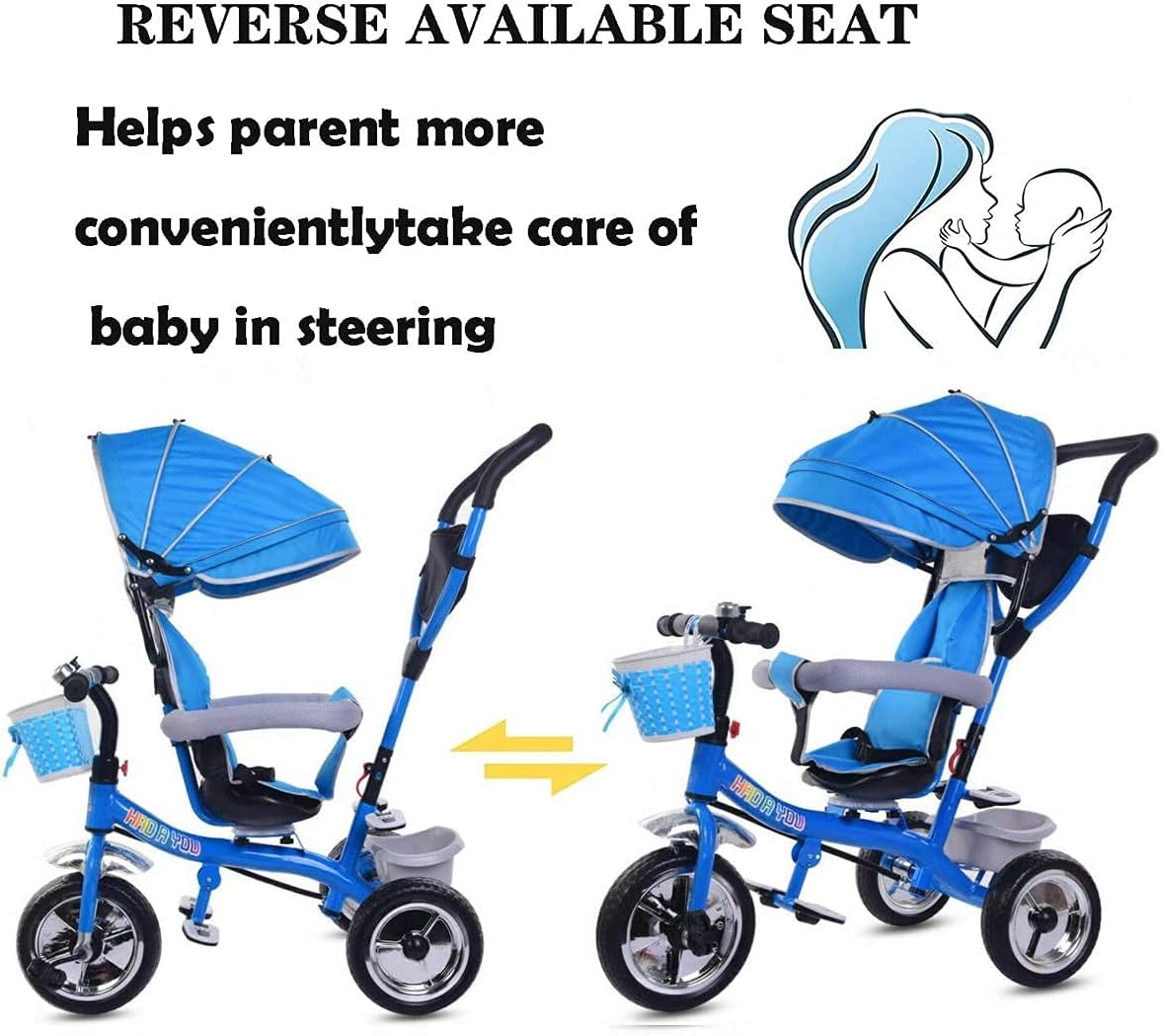 4 in 1 Kids Tricycles,3 Wheel Toddler Trike Tricycle,Baby Tricycle Push Stroller Bike with Foldable Pedals and Removable Canopy for Ages 1-3Years Old (Blue)