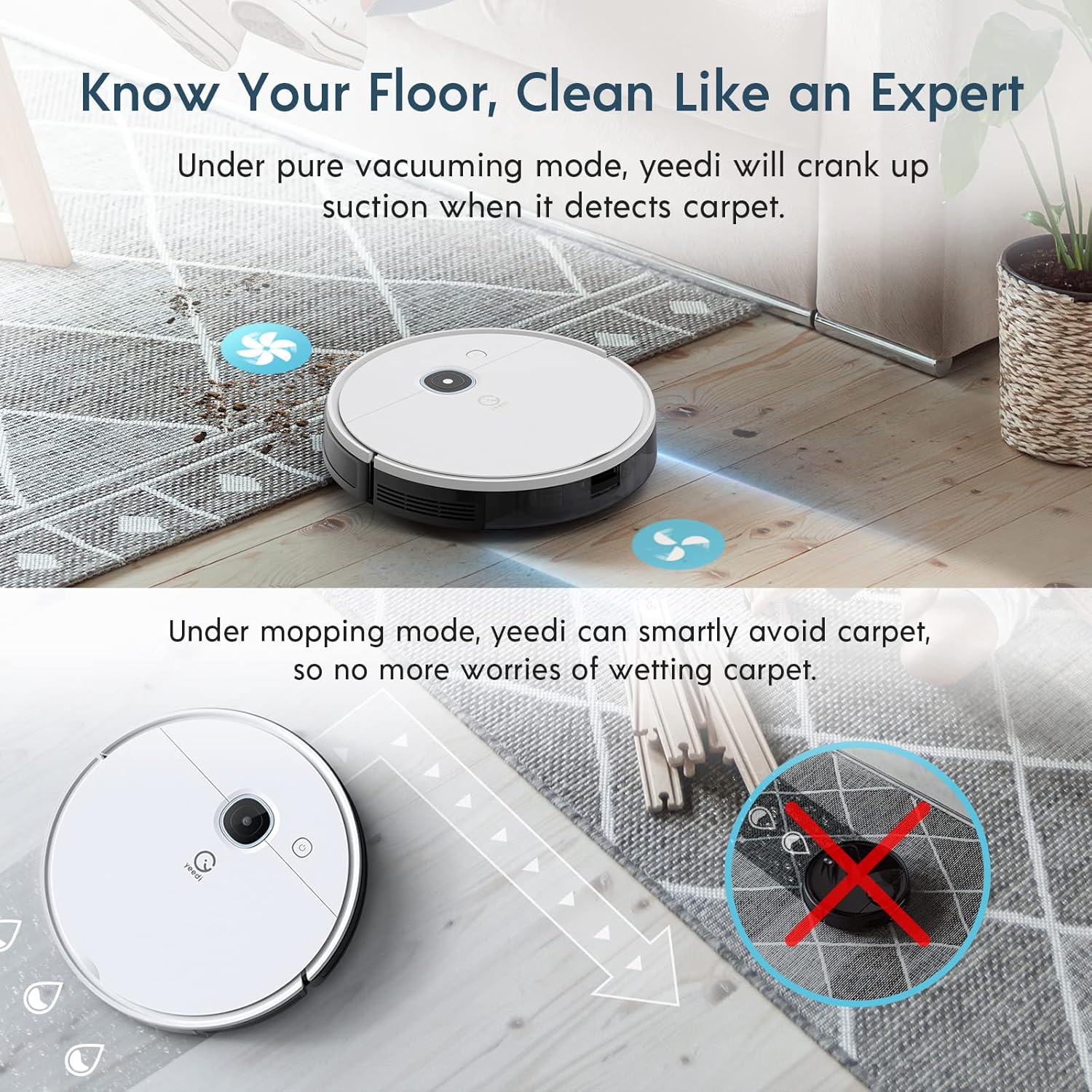 yeedi Vac Station Robot Vacuum and Mop, Self-Emptying 3 in 1, 30 Days Auto Empty, 3000Pa Suction, Carpet Detect, Smart Mapping, Editable Map, Clean Schedule, Virtual Boundary, 200mins Runtime