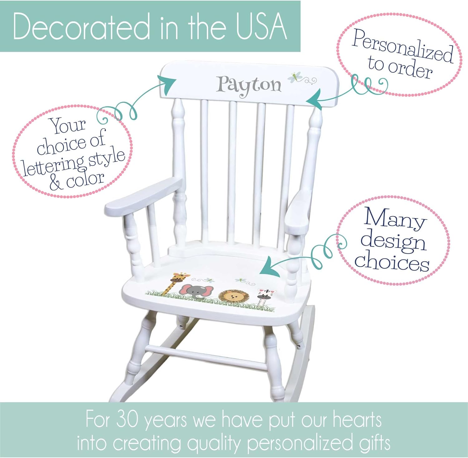 Personalized Pink Puppy White Childrens Rocking Chair