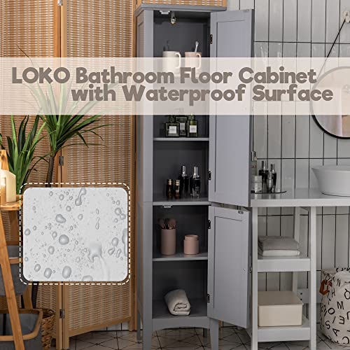 LOKO Tall Bathroom Floor Cabinet, Multifunctional Storage Cabinet with Doors, Narrow Slim Linen Tower for Bathroom, Living Room or Kitchen, 14.5 x 14.5 x 63 inches (Espresso)