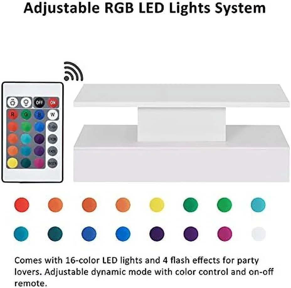 RUNFAYBIU Modern Coffee Table with LED Lights  High Gloss Rectangle Coffee Table with 2 Tiers and 16-Color LED Light  47.2 in Cocktail End Table Modern Side/End/Sofa Table for Living Room
