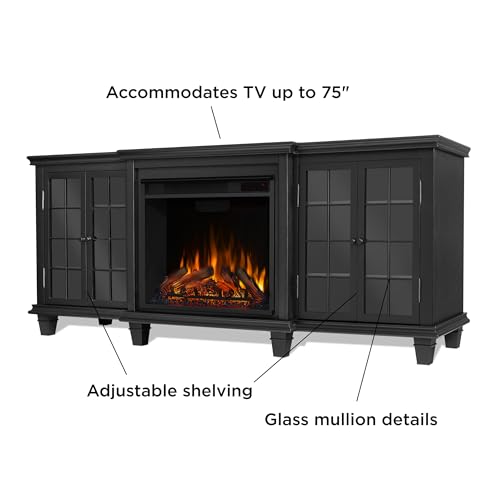 Real Flame Marlowe 70” Electric Fireplace TV Stand for TVs up to 70 inches, Entertainment center with adjustable shelves and storage, TV Stand for Living Room and Bedroom, Remote control, White