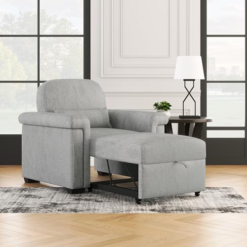 Merax 3-in-1 Convertible Sofa Chair Bed with Adjust Backrest and Lumbar Pillow, Pull Out Lounger Sleeper Multi-Functional Single Recliner for Living Room, Apartment, Small Space, 34.6, Dark Blue
