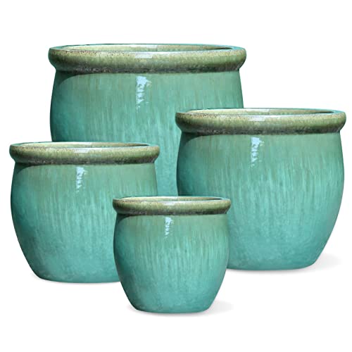 Large NO Decor Planter Falling blue - Set of 4 (22.5",17.5",14.0",11.5"-Inch),large Indoor Outdoor ceramic Plants,Hand-Crafted,All-Weather Durable large garden pot with Perfect Drainage