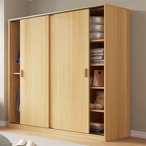 NIUYAO Solid Wood Family Wardrobe Closet Armoire Sliding Door Clothing Rod & Shelves Included Bedroom Dressing room Storage Cabinet -Wood 63" L x 18" W x 71" H