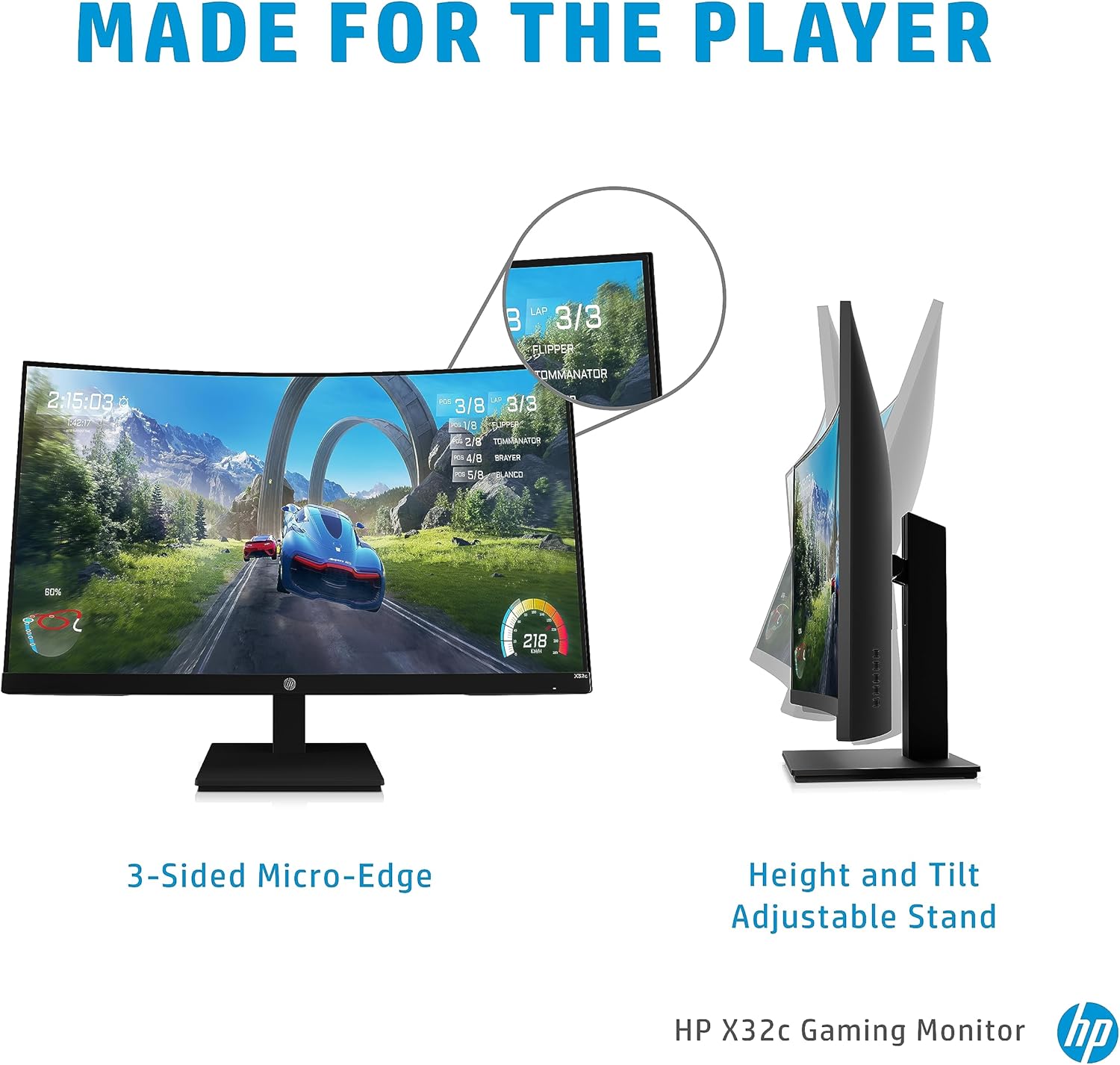 HP 32-inch Curved Gaming Monitor VA HA FHD 1ms 165hz Display, EyeSafe, TÜV certified (X32c, Black)