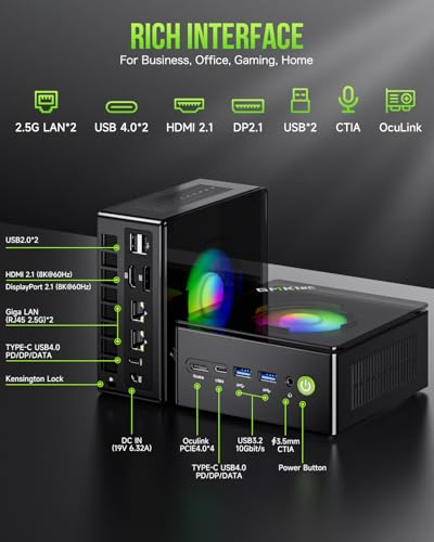 GMKtec Gaming PC, K11 AMD Ryzen 9 8945HS(8C/16T, Up to 5.2GHz), 32GB DDR5 RAM 1TB Mini PC Desktop Computer, Oculink, Dual NIC 2.5GbE LAN, HDMI/DisplayPort/USB4*2