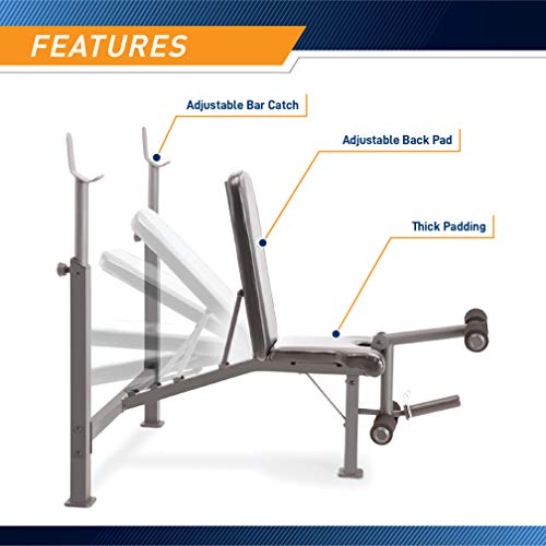 Marcy Olympic Weight Bench with Preacher Curl Pad and Leg Developer for Full-Body Workout