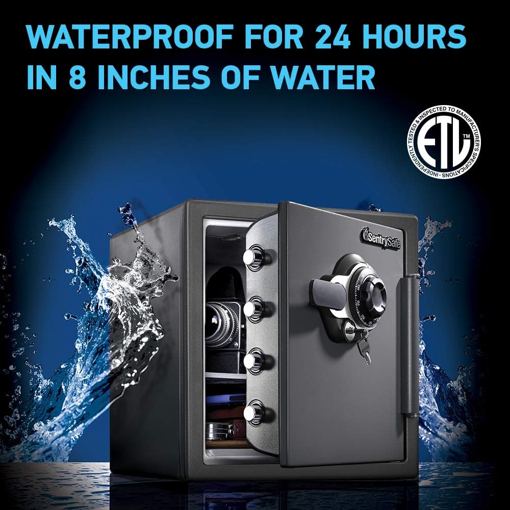 SentrySafe SFW123DSB Fireproof Safe and Waterproof Safe with Dial Combination 1.23 Cubic Feet Gray & 912 Tray Accessory, For SFW082 and SFW123 Fire Safes