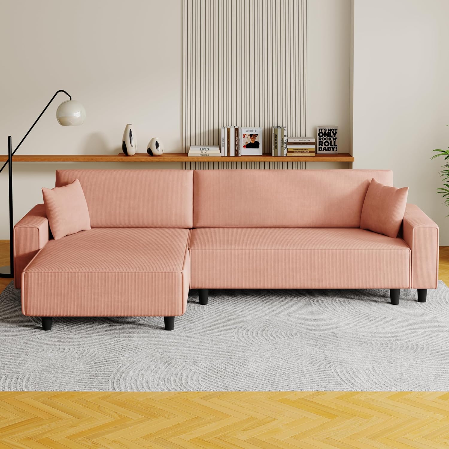 The 93" Orange Corduroy Sofa Bed Comes with 2 Pillows to fit in The Living Room and The Apartment is not overcrowded Modern Couch for Bedroom,Apartment Sofa,Office Couch