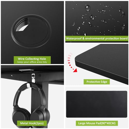 farexon Electric Standing Desk 55 x 24In with Charging Station, Stand up Desk with Oversized Mouse Pad, 2 USB Ports & 3 Power Outlets, 4 Caster, 4 Preset Heights Easy to Set（Brown）