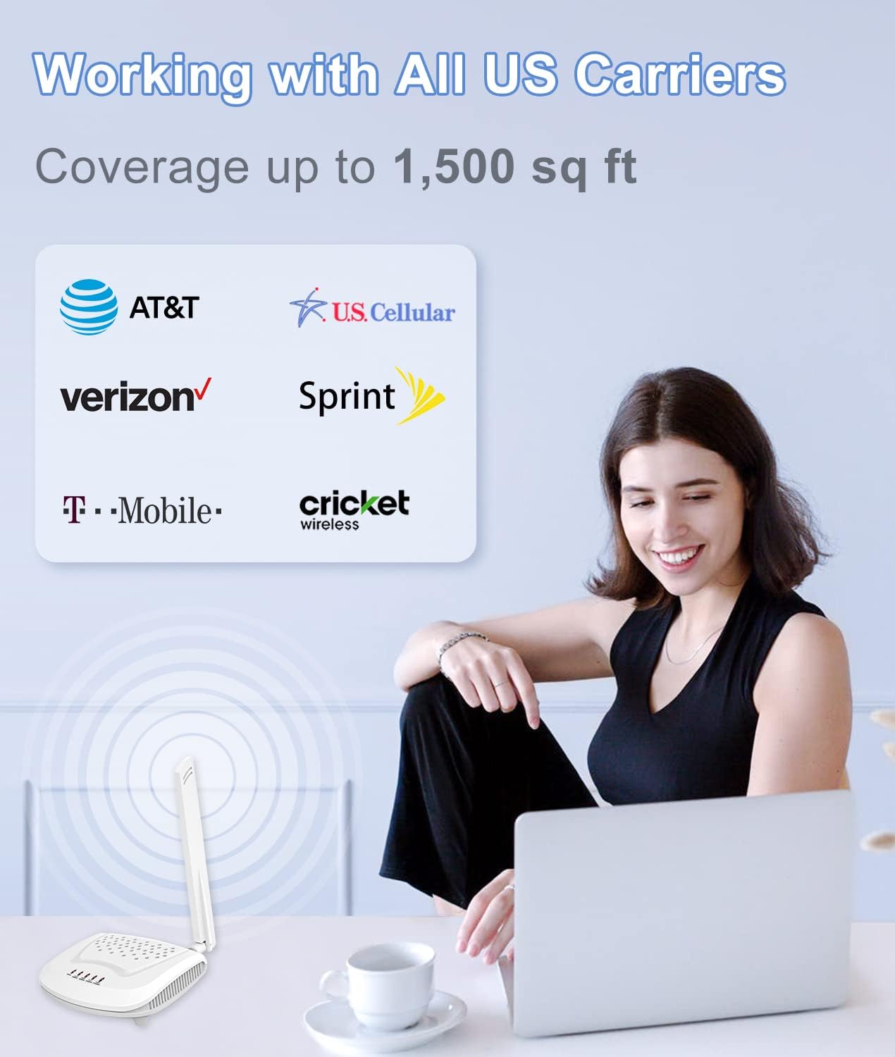 Amazboost Cell Phone Signal Booster for Home and Office - Up to 1,500 Square ft, 5 Band Cell Phone Booster 3G 4G LTE, Cell Booster for All US Carriers - Support Band 2/4/5/12/13/17/25 - FCC Approved