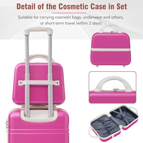 Merax Hard Shell Luggage Set, 3 Pieces 20”+28”Luggage and Cosmetic Case, Lightweight Suitcase with Spinner Wheels and TSA Lock, White