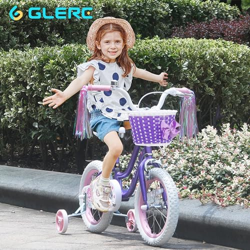 Glerc Daisy 12 14 16 Inch Girl Princess Style Bike for 2-7 Years Old with Training Wheels & Basket & Streamers, Multiple Colors