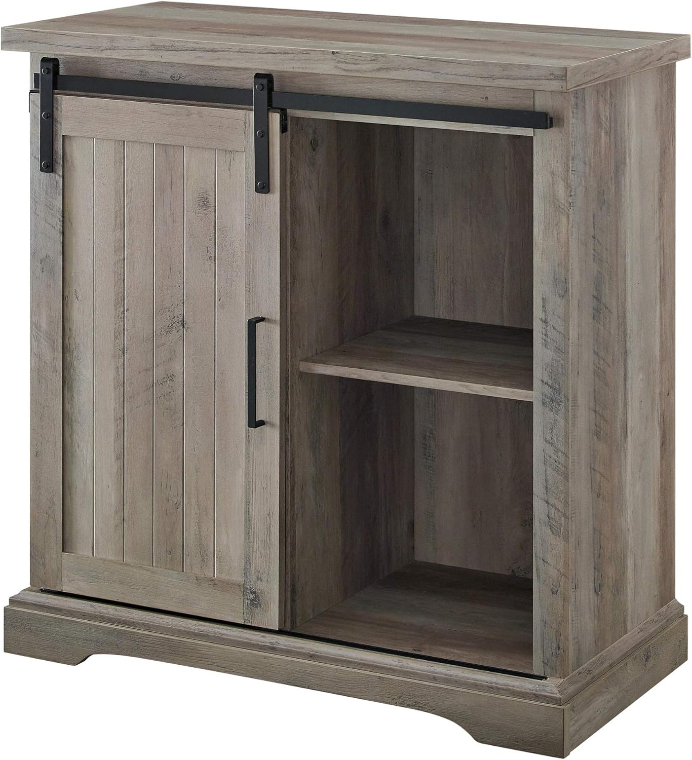 Walker Edison Beaumont Modern Farmhouse Sliding Slat Door Storage Cabinet, 32 Inch, Grey Wash