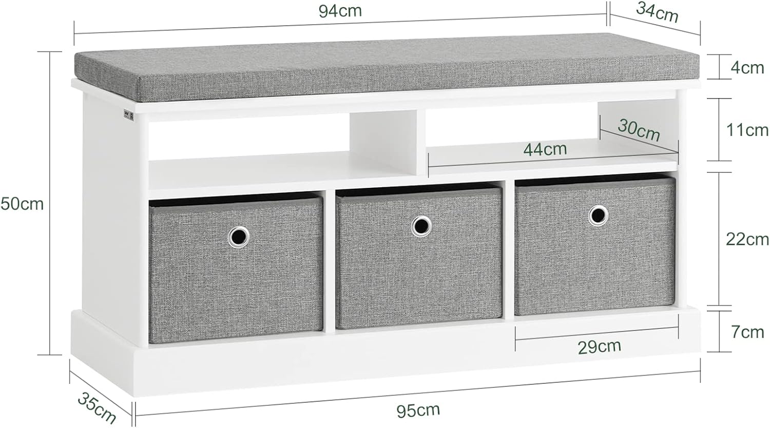 Haotian Shoe Bench and Wall Coat Hooks with Shelf Combo FSR67-HG+FRG282-W