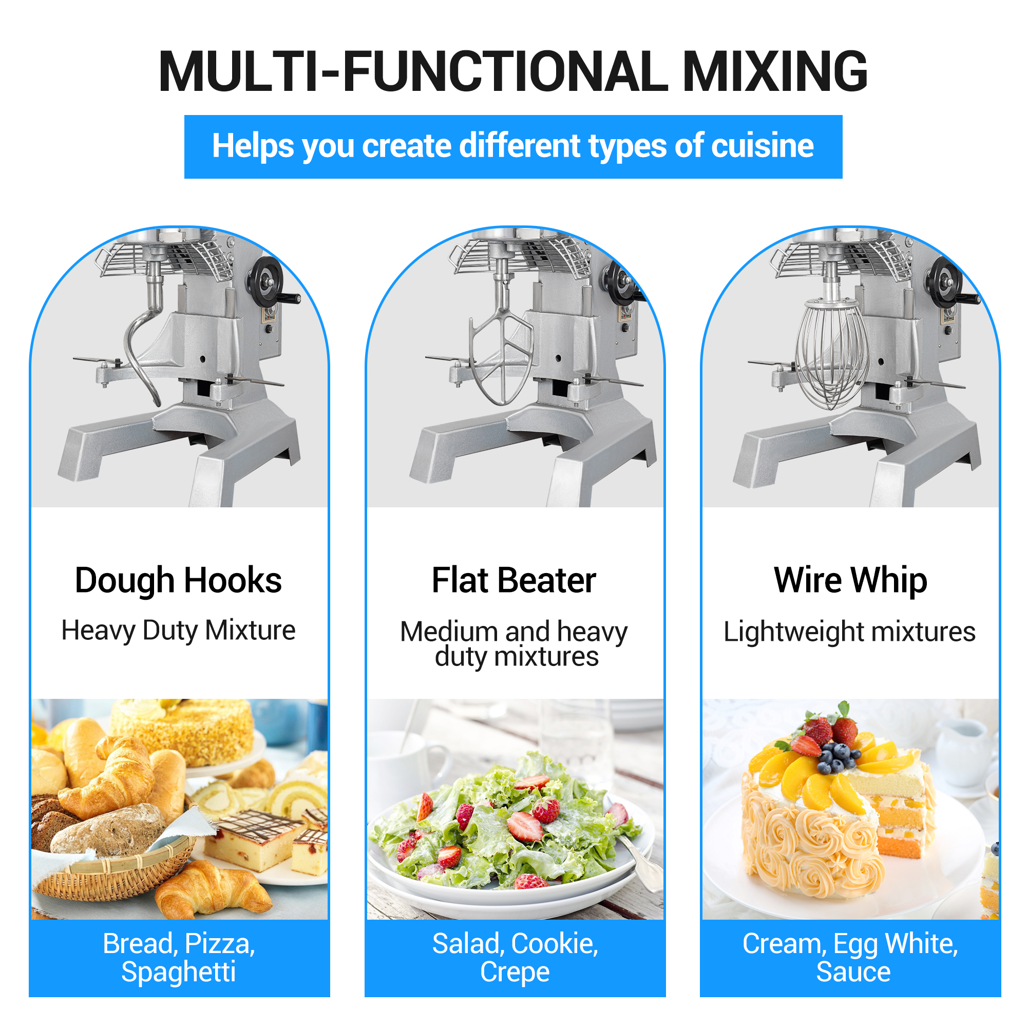 LEEVOT Commercial Stand Mixer 3-Speed Dough Mixer Commercial Food Mixer 10qt 500W