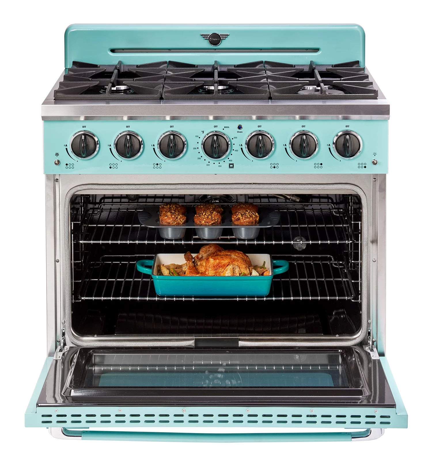 Unique Classic Retro 36" 5.2 cu/ft Freestanding Pro-Style Gas Range with Convection Oven and Sealed Burners
