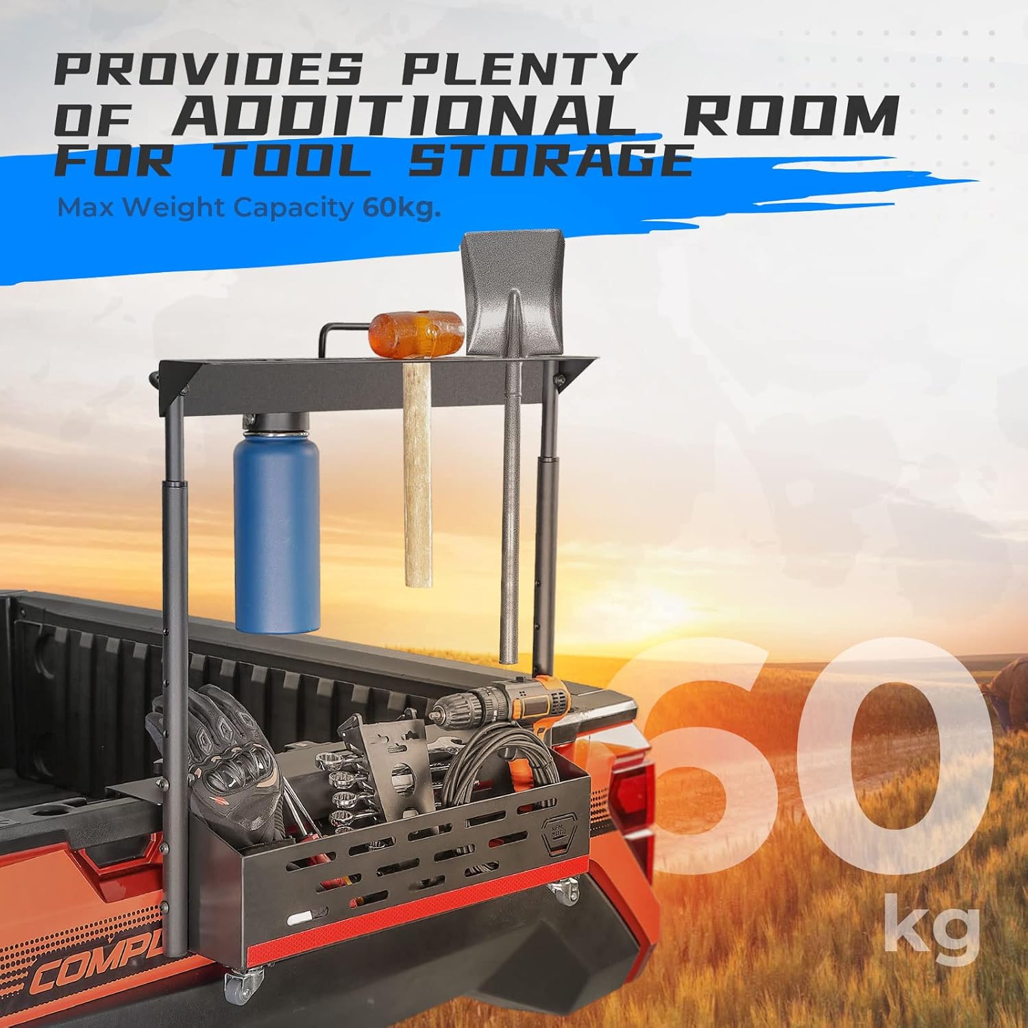 Ranger Tool Rack, kemimoto Cargo Rack with Wheels for Move Conveniently, Aluminum Bed Storage Rack Compatible with Polaris Ranger 500 570 800 900 XP 1000 Crew