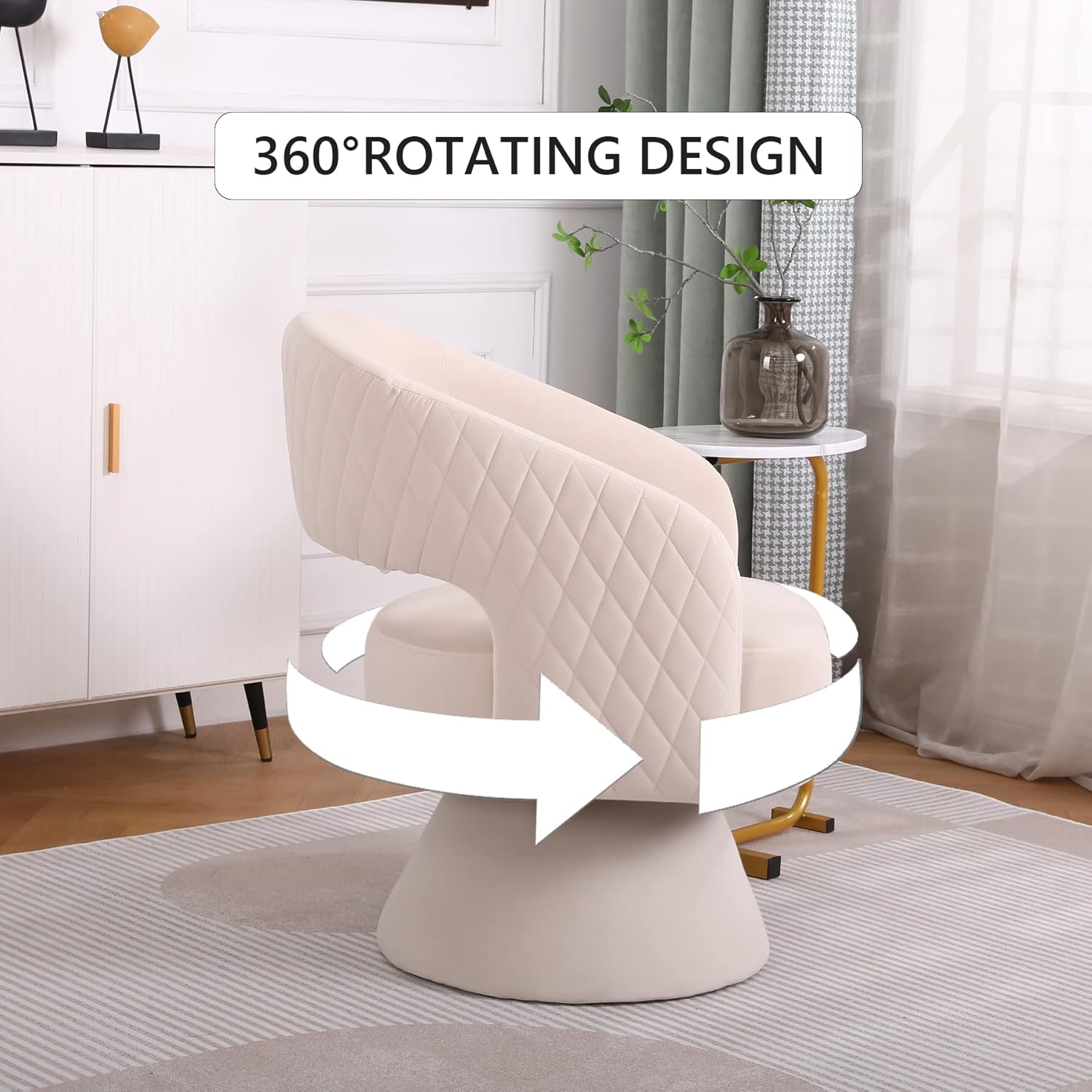Swivel Barrel Chair Set of 2, Upholstered Swivel Chair for Living Room, 360 Degree Velvet Swivel Chair with Open Back, Modern Armchair for Bedroom, Hotel, Office (Beige, Velvet)